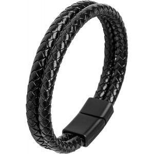 Eryi-Bracelet Cuir Homme, Bracelet Cuir Perles, Bracelet Triple En Cuir Avec Des Perles En Pierre Naturelle, Bracelet En Cuir Noir Marron Cuir Pour Homme, Bracelets Cadeau Homme - Neuf