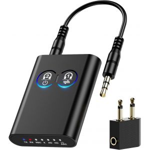 Émetteur Récepteur Bluetooth,Adaptateur de Casque 3,5 mm,Adaptateur Bluetooth 5.2 pour TV,Double Connexion,Voyant Lumineux,AptX Adaptatif pour Avion,Voiture,PC - Neuf
