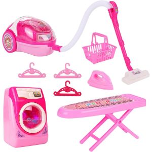 Kit de nettoyage pour tout-petits avec machine &agrave; laver pour jouets et kit de jeu sous videkit de lavage et de s&eacute;chage pour enfantsmini jouets en fer &agrave; laundry pour meubles de poup&eacute;e - Neuf
