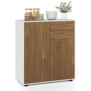 COSTWAY Buffet de Cuisine avec 2 Portes Magn&eacute;tiques, 2 Tiroirs, 3 &Eacute;tag&egrave;res R&eacute;glables, pour Cuisine, Salon, Entr&eacute;e, Naturel - Neuf