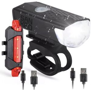 Lumiere Velo-Lumiere Velo Avant et Arriere-Rechargeable USB-300 Lummens-3 Modes-IPX6-Lumiere Velo Avant-Lumiere Velo Arriere-Ultra Leger - Neuf