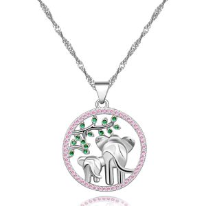 Kal-Y482 Collier Avec Pendentif En Forme De For&ecirc;t D'&eacute;l&eacute;phant, Arbre Vert Et Symbole De Vie, Colibri Et Coeur - Neuf