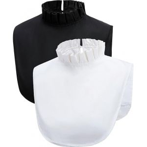 2 Pièces De Décoration De Chemise À Faux Col Pour Femmes, Nuisette Mi-Longue Détachable, Noir Et Blanc, Couleur Unie Verser Dames, Col Montant, Chemise À Faux Col En Dentelle - Neuf