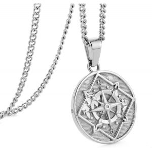 Trahoo-Collier Hommes, Collier Avec Pendentif Boussole Pour Hommes, Argent Or Pièce De Monnaie Plaquette Chaîne Pour Hommes Femmes, Collier En Acier Inoxydable Cadeau Pour Les Hommes Femmes - Neuf