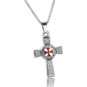 Tianyi-Collier Pendentif Croix Des Templiers Croisé Armure De Dieu Ordre Du Temple Médaille En Acier Inoxydable Croix Celtique Pattée Rouge Patriote Homme Femme Avec Chaîne - Neuf