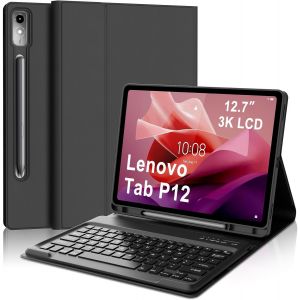 Coque Clavier Pour Lenovo Tab P12 12.7 Pouces, Azerty Français Housse Clavier Bluetooth Magnétique Détachable Avec Porte Crayon Pour Tablette Lenovo Tab P12 12.7"" 2023 (Tb370fu), Noir - Neuf