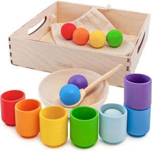 Rainbow Balls in Cups Montessori Games 1 Year + Educational Sensory Baby Toy for Learning Counting and Colour Sorting-7 Balls.[F22] - Neuf