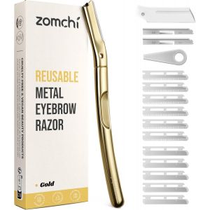 Rasoir Dermaplane Avec 11 Lames Pour Femmes Et Hommes, Tondeuse &Agrave; Sourcils Avec Capuchon De Protection En Silicone, Rasoir &Agrave; Sourcils, Rasoir Pour Le Visage Pour &Eacute;pilation Or Mat - Neuf