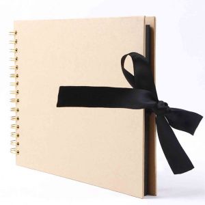 Album De Scrapbooking Diy 40 Pages Interieures En Papier Kraft Couleur, Couverture Rabattable, Spirale Doree Segmentee, Circlip, Noud, Ruban - Neuf