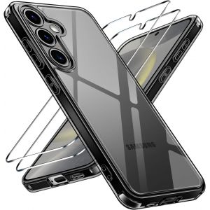 JGD-Anti-Jaunissement HD Clair Coque pour Samsung Galaxy S24 5G avec 2 Pi&egrave;ces Verre Tremp&eacute;, [Protection Militaire] Transparente &Eacute;tui de Protection Antichoc Mince Bumper Housse (Noir) - Neuf