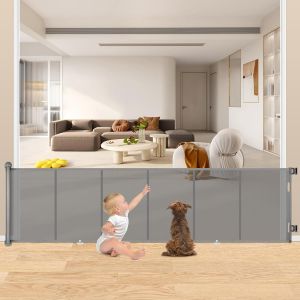 Barri&egrave;re De S&eacute;curit&eacute; R&eacute;tractable 0-254cm, Barriere De Securite Enfant R&eacute;tractable,Barriere De Securite Chien Pour Les Escaliers/Portes/Couloirs/Int&eacute;rieur/Ext&eacute;rieur,Gris - Neuf