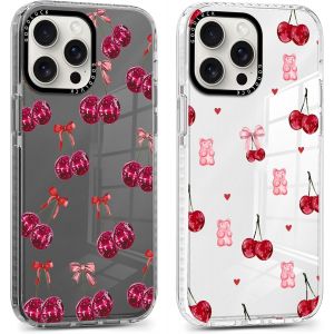LORANKA-2 Pi&egrave;ces Coque pour iPhone 16 Pro Max, &Eacute;tui de Protection avec Aesthetic Design Noeud Motif, TPU Silicone Transparente Femme Fille Housse Etui Bumper Cover pour iPhone 16 Pro Max 6,9'', Ceris - Neuf