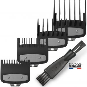 Sabots Tondeuse Pour Dégradé Pack X4 (1.5+3+4.5+6mm +1x Brosse) Lot De 4 Sabots Compatible Avec Les Tondeuses Wahl ¿Garantie A Vie¿ Accessoire Coiffeur/Salon/Barbier/Barber/Coiffeur Kits 4 Peignes - Neuf
