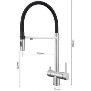 Robinet de cuisine à osmose inverse à 3 voies, robinet de cuisine à 2 poignées, acier inoxydable brossé - Neuf