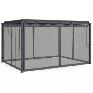 Lot De 4 Moustiquaires Pour Pergola Bioclimatique 3x4 Gris Zipp&eacute;s + Crochets - Neuf