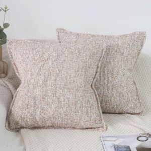 Cauc-Lot De 2 Housses De Coussin Décoratives En Coton Et Lin - Orange Et Blanc - 45 X 45 Cm - Moderne - Pour Salon, Chambre À Coucher, Décoration D'intérieur - Neuf