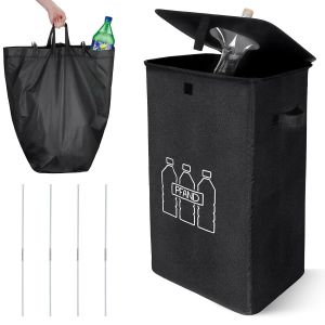 100l Poubelle De Recyclage Avec Couvercle,Avec Sac &Agrave; Main,Syst&egrave;mes De Tri Des D&eacute;chets,Collecteur De Bouteilles,Grande Poubelle Cuisine Pour Plastique,Bouteilles Verre,Noir - Neuf