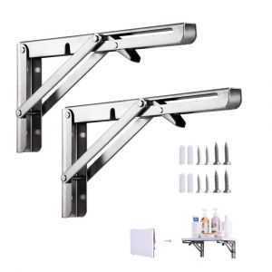 2pcs 350mm Pliage Support, Étagère Murale Support, Supports D'étagère, Charge Maxi 50 Kg (Sans Planche De Bois), En Acier Inoxydable Pliant Support De La Console, Pour Le Garage, La Cuisine, La Chambre À Coucher. - Neuf
