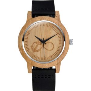 Bnhgc-Montre À Quartz En Bois De Bambou, Montres En Bois Pour Homme Et Femme, Montre Symbole De L'infini, Bracelet En Cuir, Cadran De Bois, Montre Décontractée Décorative - Neuf