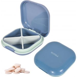 Pilulier Quotidien 4 Compartiments,Pilulier De Voyage Portable,Mini Pilulier Pour Poche De Sac &Agrave; Main,Organisateur De M&eacute;dicaments De Voyage Compact Pour Vitamines,Suppl&eacute;ments (Bleu) - Neuf