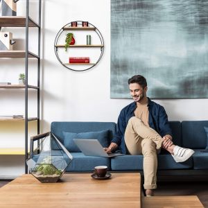 CAUC-Étagère Murale Ronde 3 Tablettes Mur 3 étages déco, Bois métal, hexagonale, Vintage, Ø 50 cm, Noir/Nature - Neuf