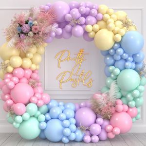 Kit Arche Ballon Pastel, 141Pcs Guirlande Ballons Arc En Ciel Avec Ballons Marguerite Pour Fille Femmes Anniversaire Baby Shower Mariage F&ecirc;te D&eacute;coration Latex Rainbow Ballon D'Anniversaire - Neuf