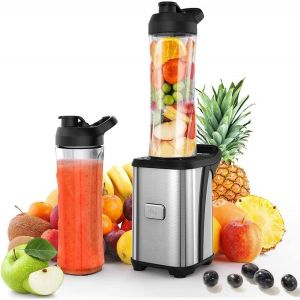 Blender Mixeur, Mini Blender Smoothie 350W Avec 2 Bouteilles Portables 600Ml, Lames En Acier Inox, Mixeur Portable Avec Bouton One Touch, Verrouillage S&eacute;curit&eacute;, Facile Nettoyer - Neuf
