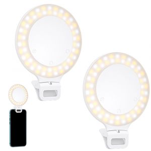 Lot De 2 Anneaux Lumineux &Agrave; Clip R&eacute;glables Pour Selfies Avec 3 Modes D'&eacute;clairage Pour Appareil Photo De T&eacute;l&eacute;phone. - Neuf