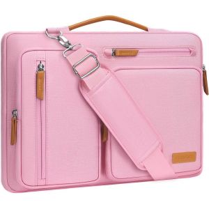 Sacoche Ordinateur Portable,Sacoche Pc Portable 15-15,6 Pouces Compatible Avec Macbook Pro 16,Hp,Dell,Sac Ordinateur Sac Messager C&ocirc;t&eacute; Ouvert Avec 4 Poches Zipper&Poign&eacute;e,Rose - Neuf
