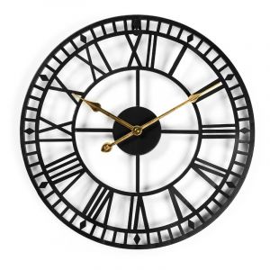 Horloge De Jardin Tout Temps - 40 Cm (Aiguilles Dorées) - Vintage - Chiffres Romains - Rétro - Minimaliste - Fer - Horloge D'extérieur - Fonctionne À Piles - Silencieuse - Neuf
