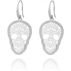 Kal-Boucle D'oreille Dangle Pour Les Femmes, Boucles D'oreilles De Goutte De Crâne Boucles D'oreilles Or Ou Argent Avec Boucle D'oreille En Cristal Cz En Acier Inoxydable - Neuf
