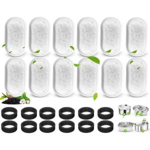 Lot De 24 Filtres De Fontaine À Eau Pour Chat, Lot De 12 Filtres De Rechange Pour Fontaine À Eau Pour Chat Avec 12 Éponges, Pour Distributeur D'eau De 2 L Et 3,2 L En Acier Inoxydable - Neuf