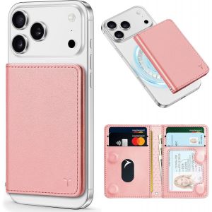 KWEY-Porte-Cartes Magnétique pour iPhone, Blocage RFID [6 Fentes pour Cartes] [Fenêtre ID Transparente], Portefeuille pour Série iPhone 17/16/15/14/13/12/Plus/Pro/Pro Max/Plus (sauf Mini), Rose Pâle - Neuf