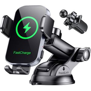 LORANKA-15W Support Telephone Voiture Induction, [Serrage Automatique] Chargeur Induction Voiture sans Fil Rapide [Ventouse Militaire], Compatible avec iPhone 17/16/15 Pro Max, Galaxy S24+/S23 Ultra - Neuf