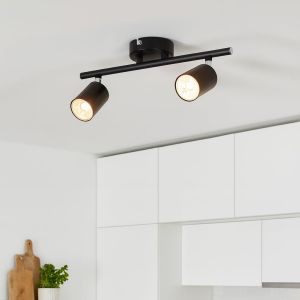 Plafonnier Led, Spot Mural 2 T&ecirc;tes Pivotantes Et Orientables, Gu10 (Sans Ampoules) Plafonnier Moderne 230v Pour Salon Chambre Cuisine Couloir (Black) - Neuf