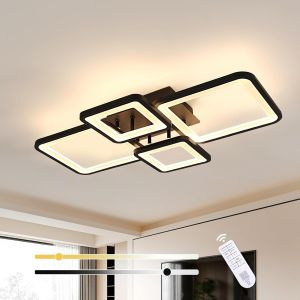 Subzonal-Plafonnier Led Dimmable, 54w 5780lm Lampe De Plafond Avec T&eacute;l&eacute;commande, Luminaire Plafonnier Moderne En Acrylique Pour Salon Chambre Couloir Cuisine Bureau, Noir - Neuf