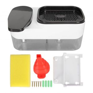HJLIAN Distributeur de savon manuel avec porte-eponge, distributeur de savon liquide pour evier de salle de bain - Neuf