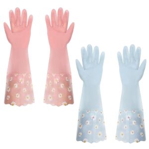 Letnerny-Gants De Nettoyage Pour La Vaisselle 2 Paires De Gants De Ménage À Long Manchette Et Doublure Floquée Gants En Caoutchouc Réutilisables Antidérapants Pour La Lessive La Cuisine Et Le Jardina - Neuf