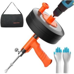 Déboucheur canalisation Spirale de nettoyage de tuyau 7,6 m - Embout de perçage, Tambour flexible en métal - Neuf