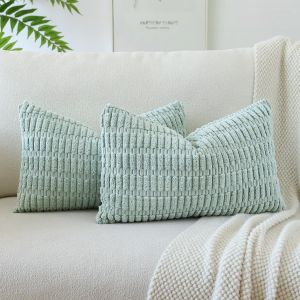 Tianyi-Lot De 2 Housses De Coussins En Velours C&ocirc;tel&eacute; D&eacute;coratif Canap&eacute; Taie D'oreiller Doux Decoration Pour Maison Salon Chambre Canap&eacute; D&eacute;coration 40x60cm (Bleu Clair Vert) - Neuf
