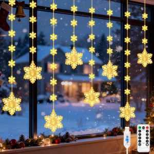 JGD-Guirlande lumineuse flocon de neige - D&eacute;coration de No&euml;l - 2 m - 8 + 40 flocons de neige - Rideau lumineux avec USB - T&eacute;l&eacute;commande - Minuterie - &Eacute;tanche - &Eacute;clairage de No&euml;l pour d&eacute;coration de fen - Neuf