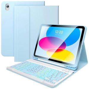 &iquest;&iquest;tui sans fil Bluetooth r&iquest;&iquest;tro&iquest;&iquest;clair&iquest;&iquest; d&iquest;&iquest;tachable avec clavier, &iquest;&iquest;tui de protection et porte-stylet 10,9 pouces - Neuf