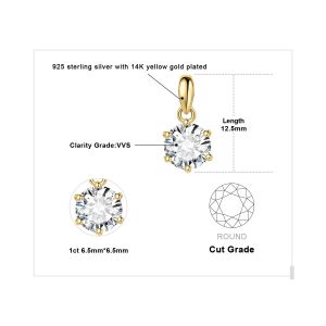 Jewelrypalace Moissanite D Couleur 1ct 1.5ct 2ct 3ct Rond 925 En Argent Sterling Pendentif Collier Pour Femme Sans Cha&icirc;ne-1ct Yellow Color-Gra Certificate - Neuf