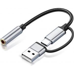 KALANKA-Adaptateur USB C Jack 3,5mm, 2 en 1 Adaptateur Jack USB Type C vers 3,5 mm avec Puce DAC, C&acirc;ble Audio de Type C vers Auxiliaire pour iPhone 17 16 15 Pro Max, pour Galaxy S25/S24, pour iPad - Neuf