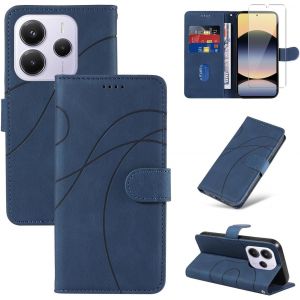LORANKA-Coque pour Xiaomi Redmi Note 14 5G (Pas pour 4G) avec 1 Pi&egrave;ce Protection &Eacute;cran en Verre Tremp&eacute;, Housse PU Cuir &agrave; Rabat Flip, &Eacute;tui Support et Portefeuille Fonction (Bleu) - Neuf