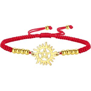 Eryi-Bracelet Pentagramme Soleil Pour Homme Et Femme En Acier Inoxydable Creux Surnaturel Double Corde Bracelet Breloques Wicca - Neuf