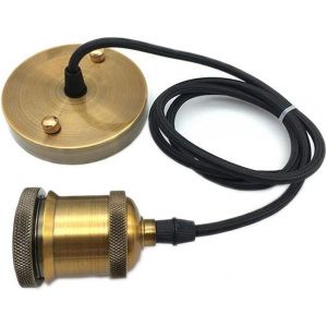 KAL-Suspension Vintage, Style Rétro Industriel Moderne, Douille E27, En Bronze Doré, Rosace De Plafond, Avec Câble Flexible Tressé Noir - Neuf