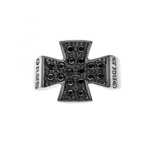 Bague Argent Homme Croix Pav&eacute;e Noire - Neuf