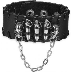 Bijoux Bracelet Homme Rock Balle Punk Tête De Mort Crâne Manchette Halloween Pâques Cuir Alliage Fantaisie Couleur Argent Noir Avec Sac Cadeau - Neuf