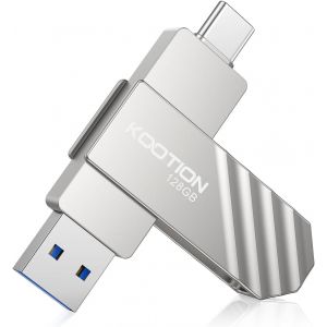 AYU-Cle USB 128 GO Clé USB C 3.2 Clef USB 128Go OTG Jusqu'à 500MB/s 2-en-1 Double Connecteurs Externe SSD Métal pour Type-C-iPhone/Android-Smartphone/Tablette/Mac/PC, Argent - Neuf
